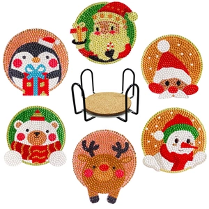 6-delige kerst diamond painting onderzetters set met kerstman en rendier motieven