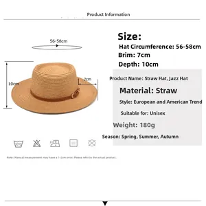 Unisex Strohhut mit Lederband für Strand und Reisen mit detaillierten Maßen
