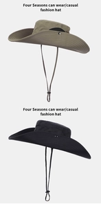 Detail of outdoor sun hats in green and black with breathable mesh and chin straps