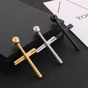 Baseball Bat Cross Pendant Necklace Stainless Steel Sporty Hip Hop Jewelry For Men With Rope Chain