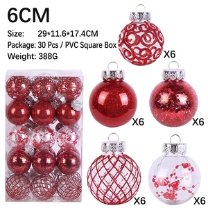 30pcs 6cm Christmas balls set featuring red and transparent festive ornaments for tree decor