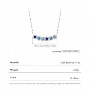S925 sterling silver necklace featuring a gradient blue gemstone pendant in arc shape