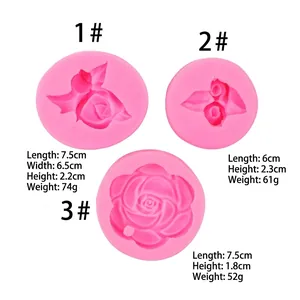 Three sizes of 3D rose flower silicone molds for DIY scented candles and gypsum crafts
