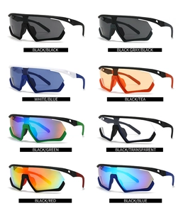 Detailed grid showing eight color options of retro oversized integrated sunglasses