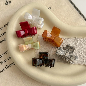 French Retro Acetate Bowknot Hair Claw Clip Elegant Marble Pattern Shark Clip Small Styling Hairpin For Women Everyday Accessory