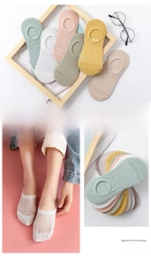 Detail of breathable mesh knit cotton invisible boat socks in various macaron colors