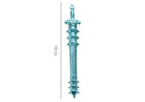 Detail of 19cm cyan ancient weapon shaped gel pen with embossed metal texture