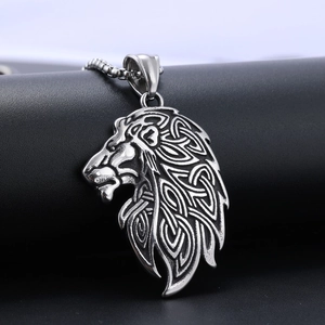 Stainless Steel Lion Head Pendant Necklace Viking Celtic Knot Nordic Totem Vintage Gothic Punk Jewelry For Men Women