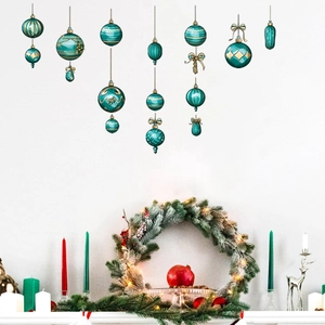 Creative Christmas ball wall stickers in teal and gold for festive window decorations