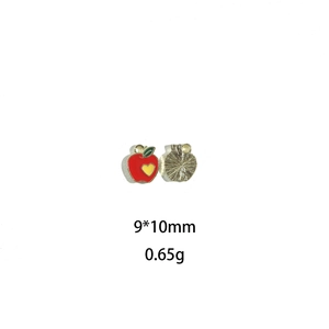 Detail of red apple alloy pendant with 9x10mm size and gold textured back for DIY jewelry