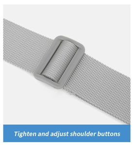 Macro detail of adjustable grey nylon strap with buckle for versatile outdoor waist bag