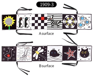 Double-sided black and white high-contrast baby soft book with animal patterns and shapes