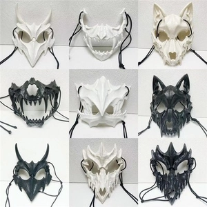 Beast Skeleton Half Face Mask Realistic Bone Texture Plastic Tiger Werewolf Dragon God Cosplay Halloween Party Gothic