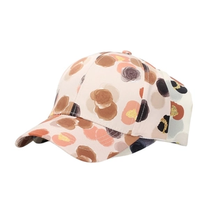 Detailed view of floral watercolor pattern on high-quality twill cotton baseball cap