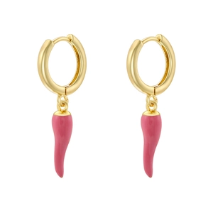 Fashionable gold hoop earrings with creative pink enamel chili pepper charms for women