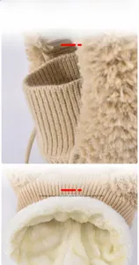 Detailed macro view of the thick fleece lining on the beige winter warm neck gaiter