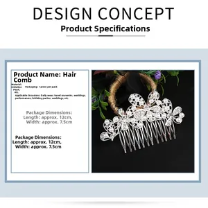 Détail du peigne à cheveux de mariée en alliage argenté avec perles et strass