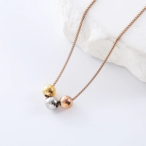 Minimalist stainless steel box chain necklace with tri-color gold silver rose beads