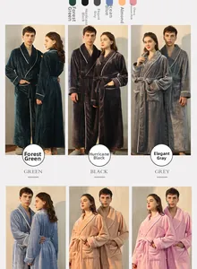 Detail view of thickened flannel bathrobes featuring lapel collar and waist tie belt