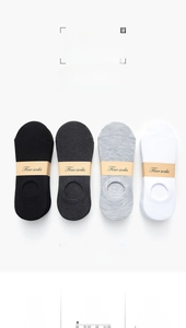 Detail of breathable cotton invisible boat socks with elastic cuff and fabric specifications