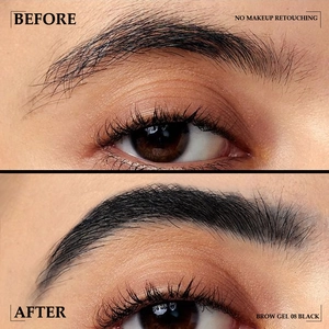Before and after comparison of brow gel 08 black for instant shaping and filling