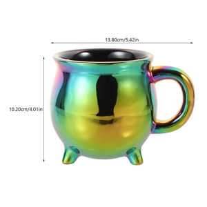 Iridescent ceramic cauldron mug dimensions 13.8cm width and 10.2cm height with handle