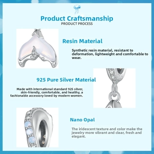 Detailed macro view showing S925 sterling silver stamp and opal mermaid tail charm