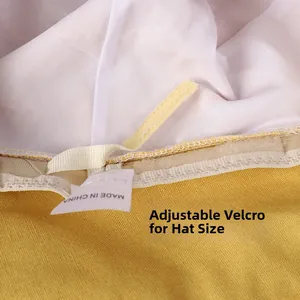 Detail of adjustable velcro strap inside the cotton linen sun hat for a custom fit