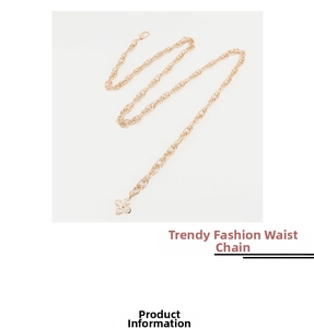 Detail of gold metal waist chain featuring a sparkling rhinestone clover pendant charm