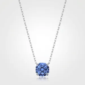 Octagon Tanzanite Blue Zircon Pendant Necklace 925 Sterling Silver Chain Elegant Geometric Jewelry For Women