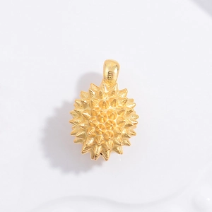 Detailed view of a gold-plated S925 silver durian pendant with textured surface and bail