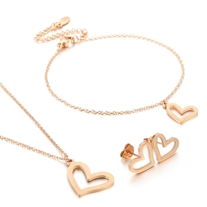 Hollow Heart Necklace Bracelet And Earrings Jewelry For Women Stainless Steel Sweet Polished Accessories
