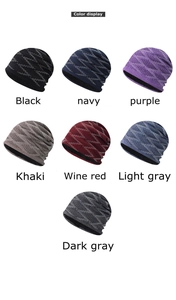 Color display of knitted beanies with sparkling rhinestones in seven different colors
