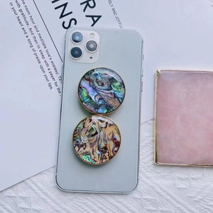 Nacre shell texture expandable cell phone grip with elegant gold plating finish