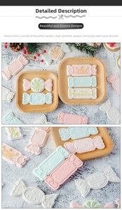 Macro detail of Christmas candy fondant molds with Merry Christmas embossing and patterns