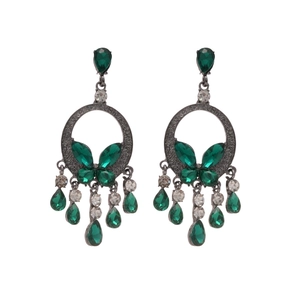 Elegant emerald butterfly drop earrings with pear-shaped tassels and diamond accents