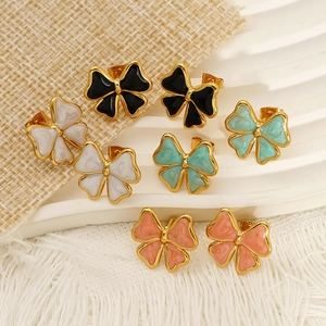 Gold-plated stainless steel bow earrings with enamel inlay in four various colors