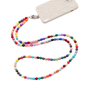 Acrylic colorful beaded crossbody phone strap with cream wavy pattern phone case
