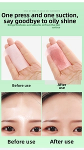 Detailed comparison showing face oil-absorbing paper before and after use on skin