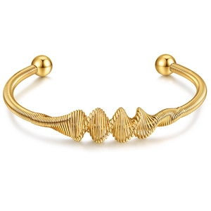 Polished 18K gold stainless steel 4mm threaded open cuff bracelet for women