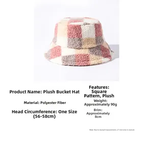 Detailed view of pink and white checkered teddy plush texture on polyester bucket hat
