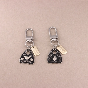 Dark punk gothic black enamel planchette keychains with bat and cat designs