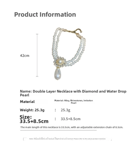 Tableau des tailles détaillé pour collier double rang en perles et pendentif floral