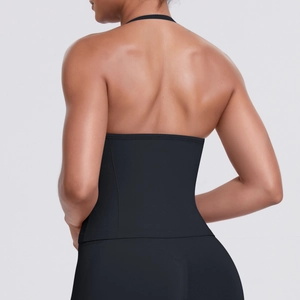 Close-up of the seamless back design on high-elasticity black compression sports vest