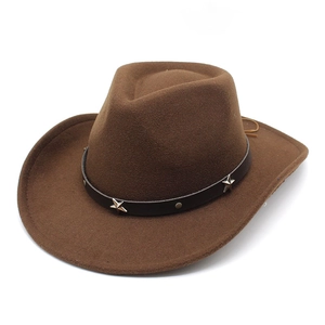 Western Cowboy Hat Wool Felt Wide Brim Vintage Style With Star Rivets Leather Band For Men Women Unisex Retro Outdoor