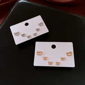 Copper Zircon Bear Stud Earrings With Silver Earring Post Dainty Animal Shape Minimalist Accessories For Women