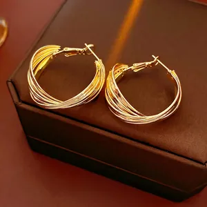Twisted Hoop Earrings Alloy With Silver Earring Post Minimalist Round Geometric Statement Jewelry For Women