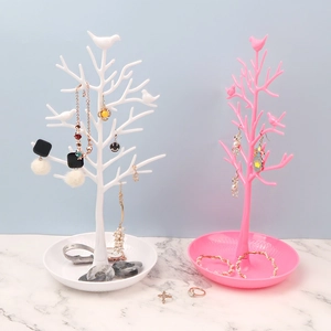 Creative tree-shaped jewelry organizer stand with marble base for earrings and necklaces