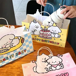 Cute cartoon puppy tote gift bags with handles for birthday parties and shopping