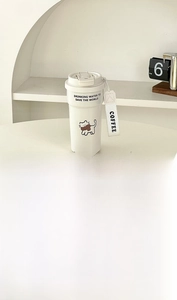 Thermos da caffè bianco 500ml con gatto, coperchio a doppia modalità e comodo cinturino